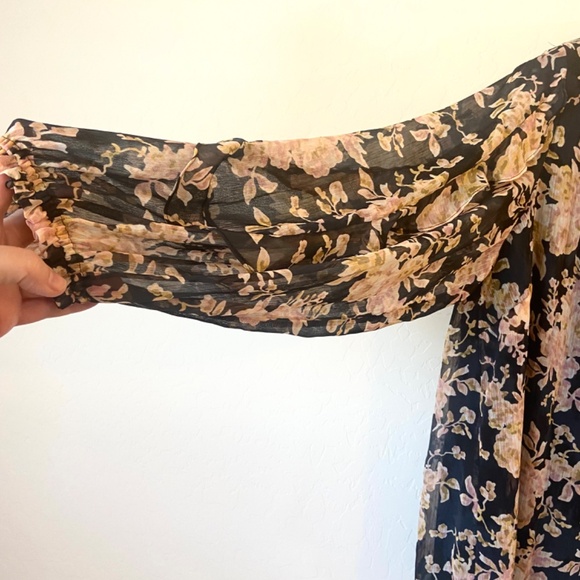 Lauren Conrad Fairy Plus 1X Floral Chiffon Peasant Blouse Sheer Sleeve Romantic - Picture 7 of 10